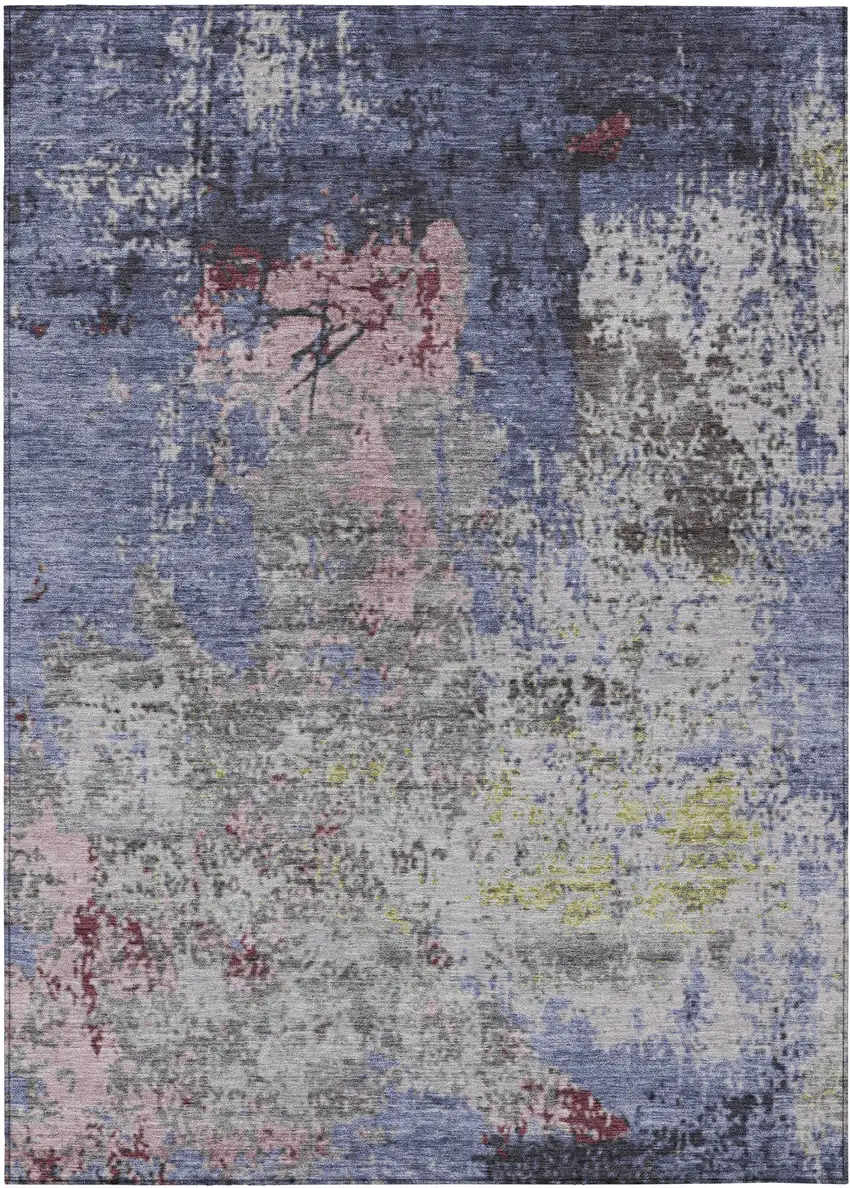 Blue And Ivory Abstract Washable Indoor Outdoor Area Rug Photo 1