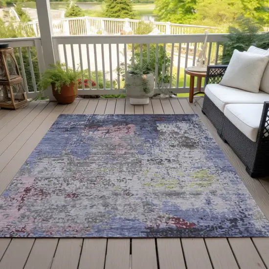 Blue And Ivory Abstract Washable Indoor Outdoor Area Rug Photo 8