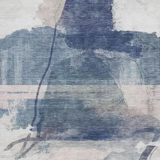 Blue And Ivory Abstract Washable Indoor Outdoor Area Rug Photo 3