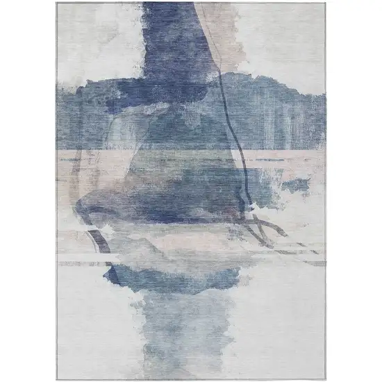 Blue And Ivory Abstract Washable Indoor Outdoor Area Rug Photo 8
