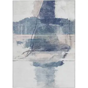 Photo of Blue And Ivory Abstract Washable Indoor Outdoor Area Rug