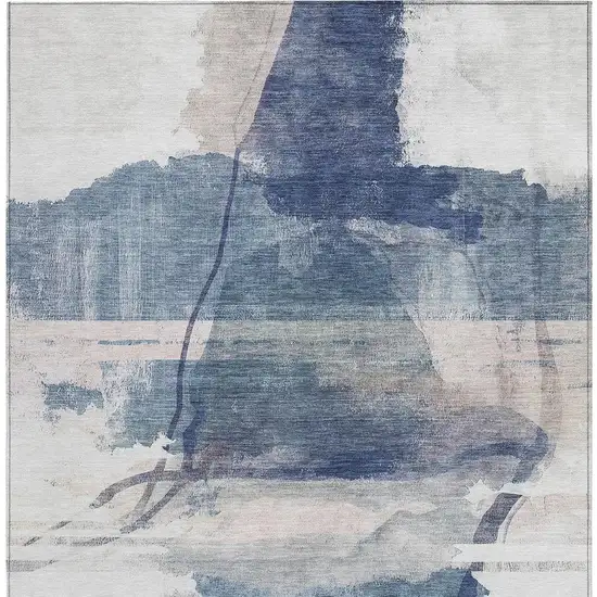 Blue And Ivory Abstract Washable Indoor Outdoor Area Rug Photo 3