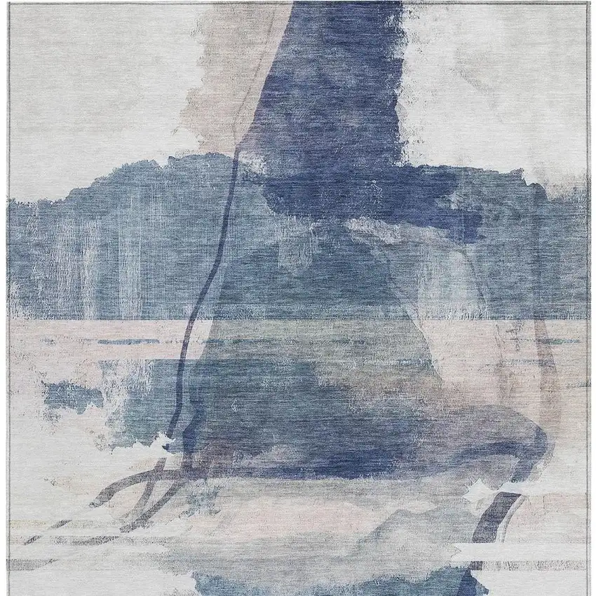 Blue And Ivory Abstract Washable Indoor Outdoor Area Rug Photo 3