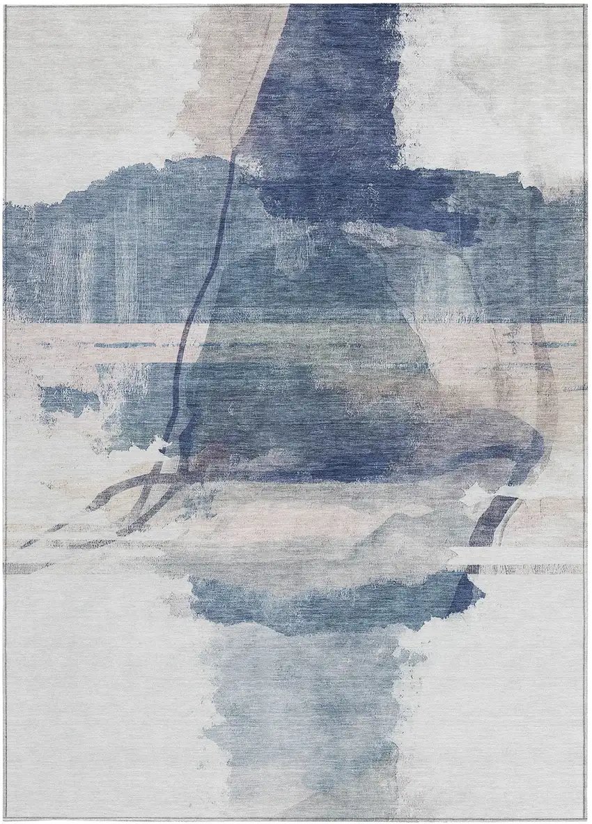 Blue And Ivory Abstract Washable Indoor Outdoor Area Rug Photo 1
