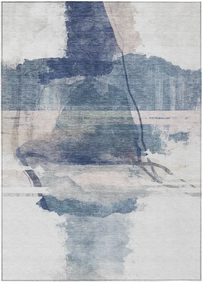 Blue And Ivory Abstract Washable Indoor Outdoor Area Rug Photo 8