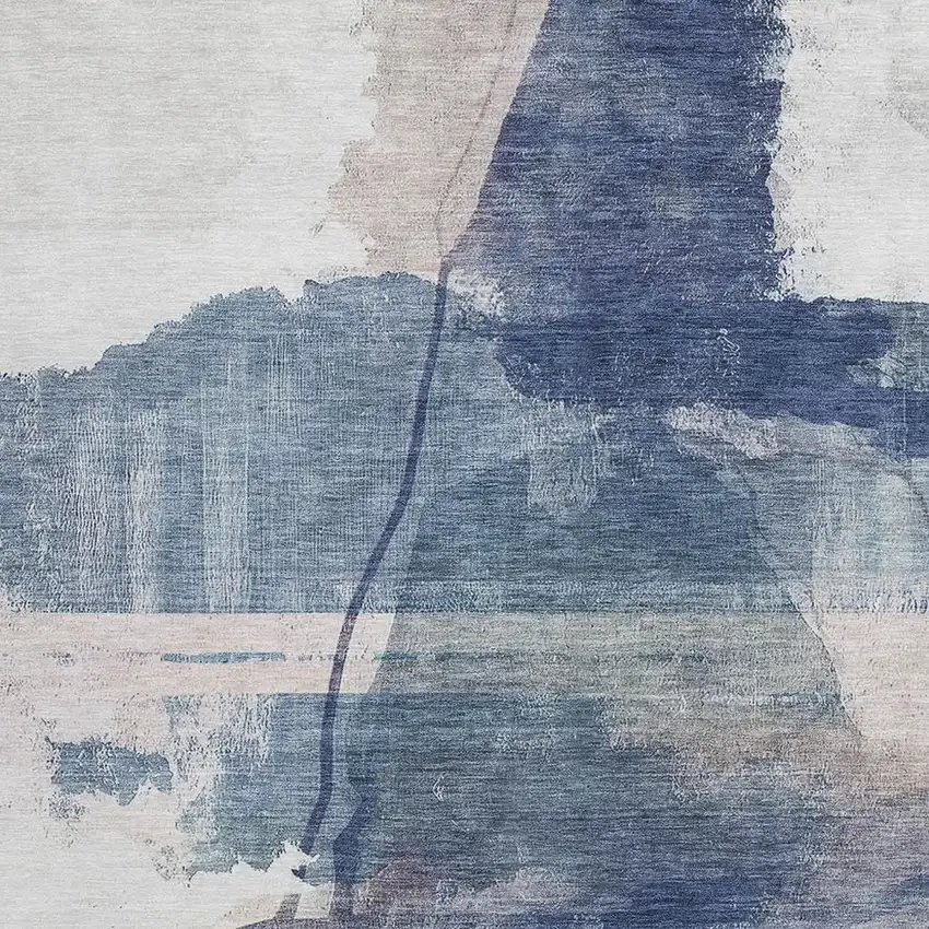 Blue And Ivory Abstract Washable Indoor Outdoor Area Rug Photo 3