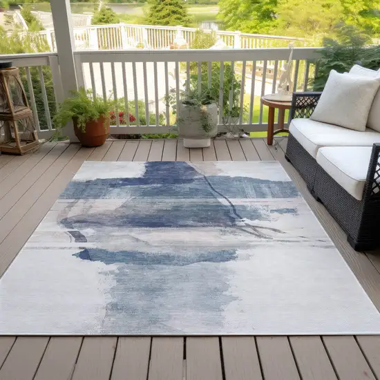 Blue And Ivory Abstract Washable Indoor Outdoor Area Rug Photo 7