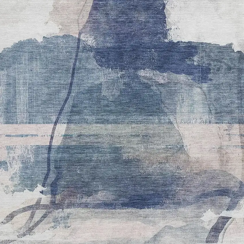 Blue And Ivory Abstract Washable Indoor Outdoor Area Rug Photo 3