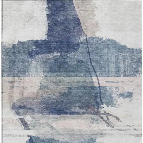Blue And Ivory Abstract Washable Indoor Outdoor Area Rug Photo 9
