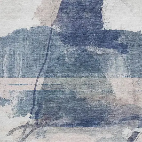 Blue And Ivory Abstract Washable Indoor Outdoor Area Rug Photo 3