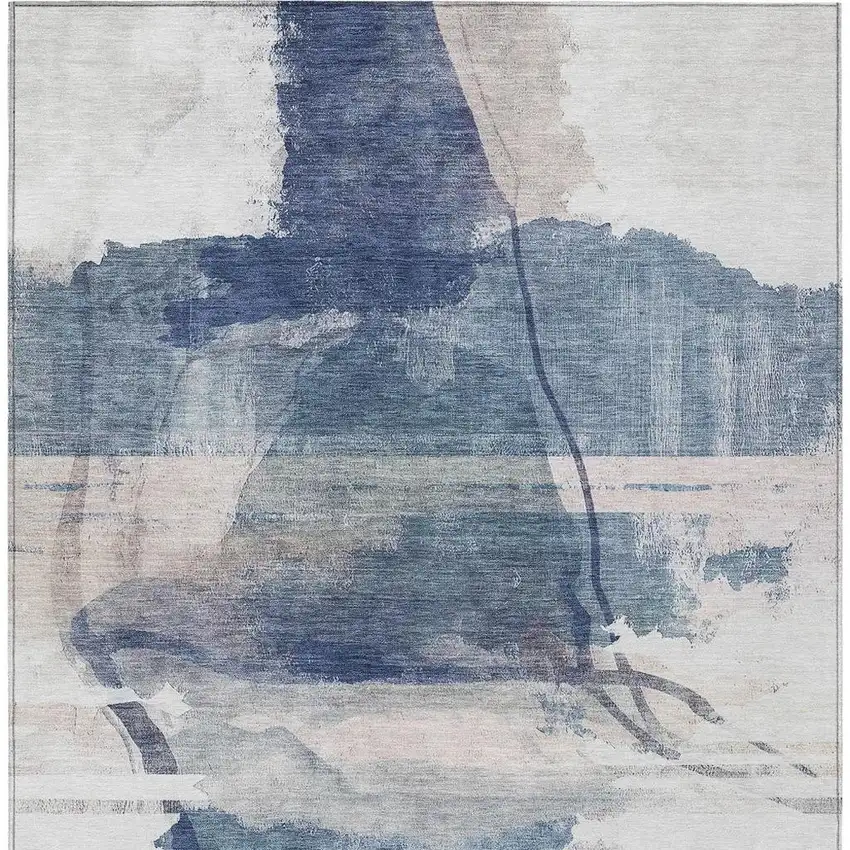 Blue And Ivory Abstract Washable Indoor Outdoor Area Rug Photo 9