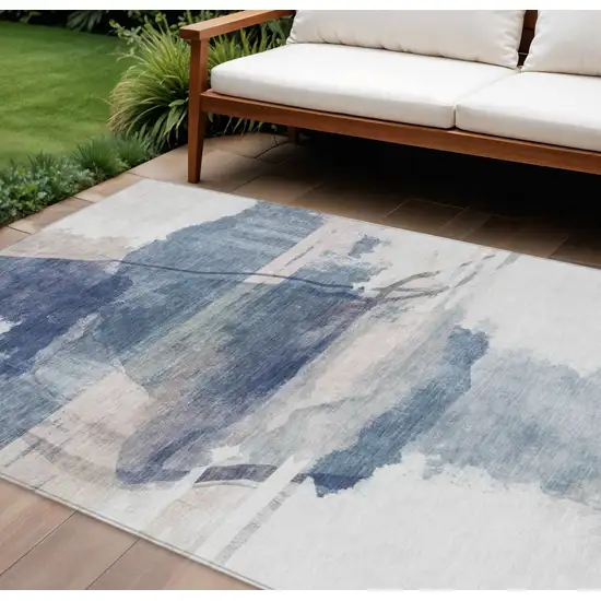 Blue And Ivory Abstract Washable Indoor Outdoor Area Rug Photo 2
