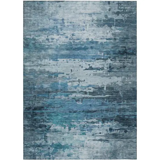 Blue And Ivory Abstract Washable Indoor Outdoor Area Rug Photo 8