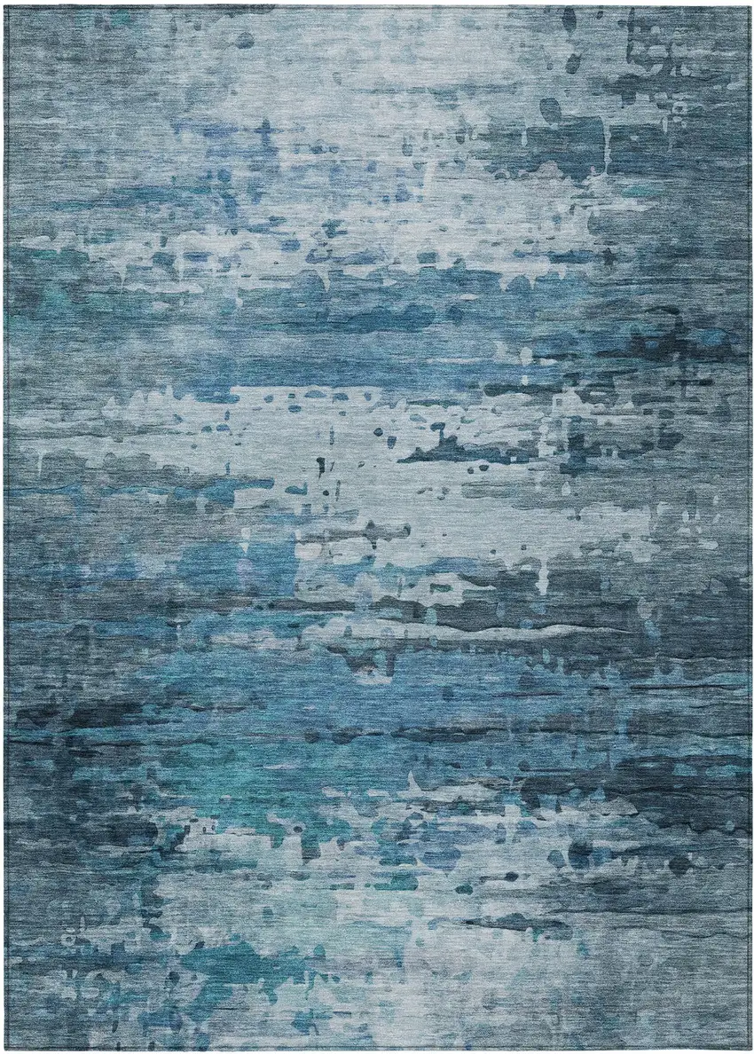 Blue And Ivory Abstract Washable Indoor Outdoor Area Rug Photo 8