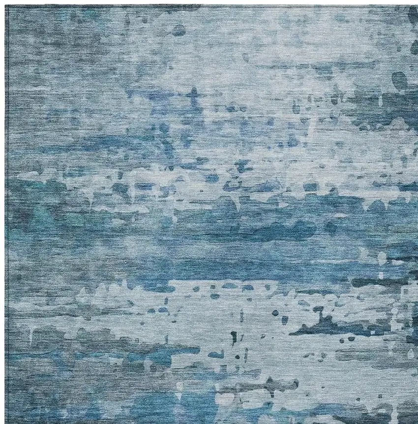 Blue And Ivory Abstract Washable Indoor Outdoor Area Rug Photo 6