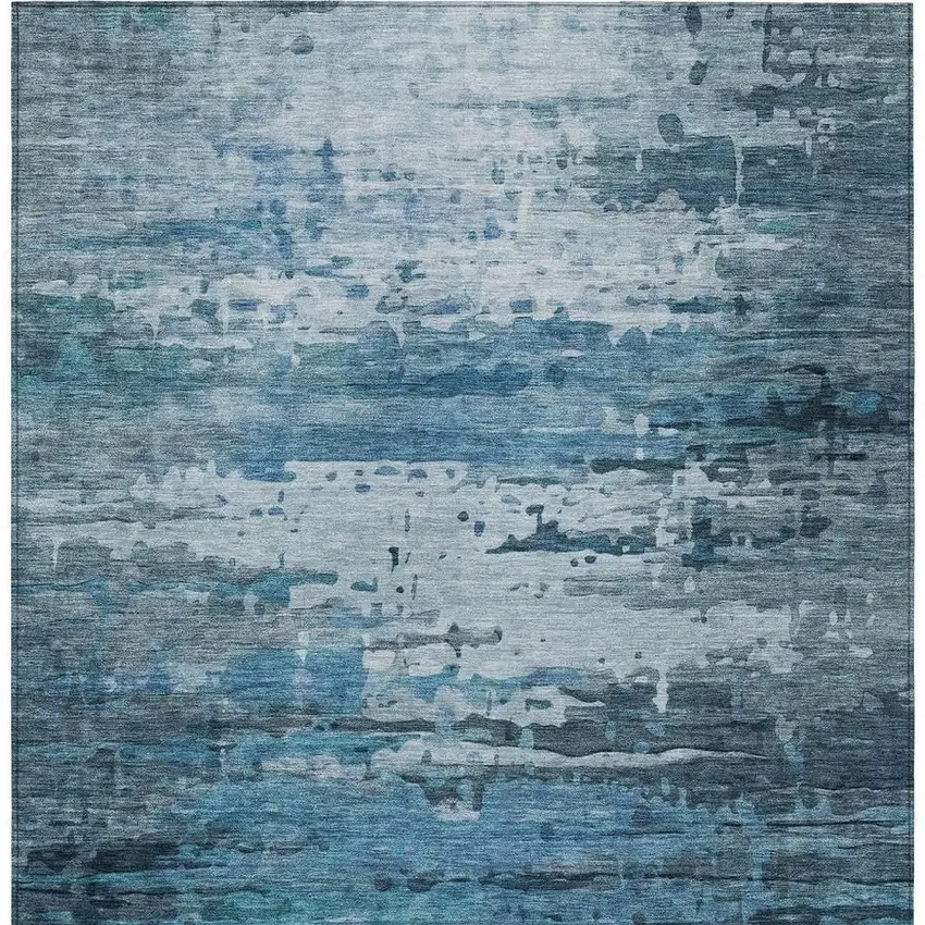 Blue And Ivory Abstract Washable Indoor Outdoor Area Rug Photo 9