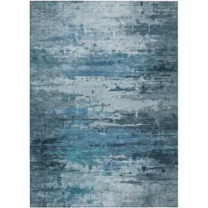 Photo of Blue And Ivory Abstract Washable Indoor Outdoor Area Rug