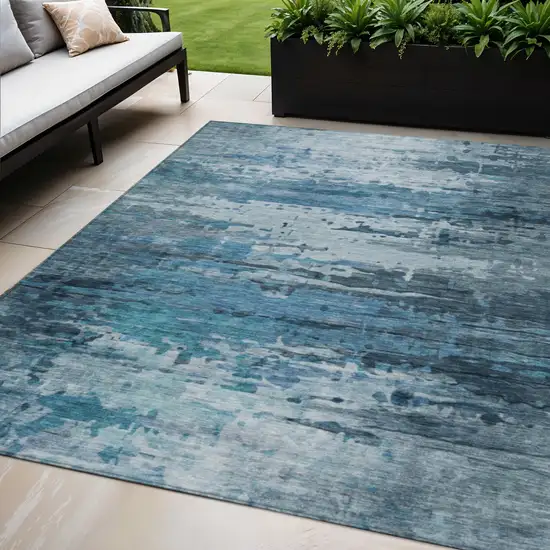 Blue And Ivory Abstract Washable Indoor Outdoor Area Rug Photo 2