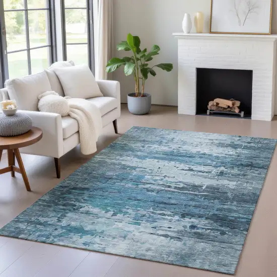 Blue And Ivory Abstract Washable Indoor Outdoor Area Rug Photo 6