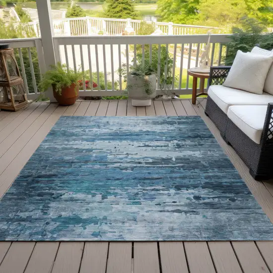 Blue And Ivory Abstract Washable Indoor Outdoor Area Rug Photo 8