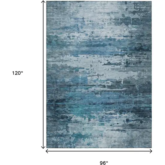 Blue And Ivory Abstract Washable Indoor Outdoor Area Rug Photo 9