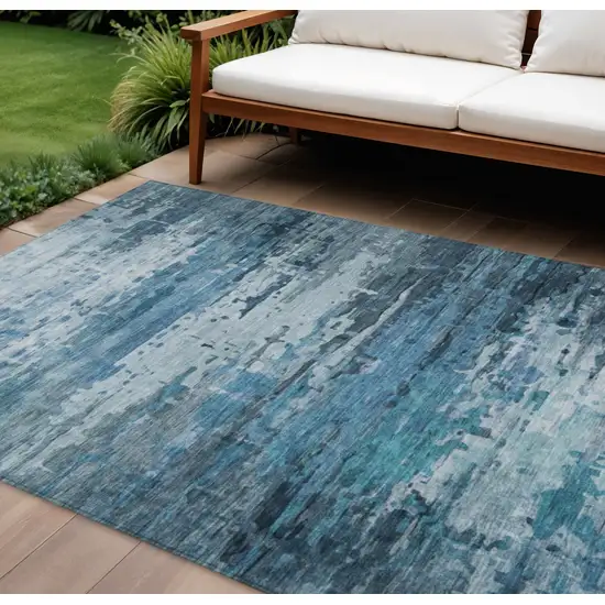 Blue And Ivory Abstract Washable Indoor Outdoor Area Rug Photo 2