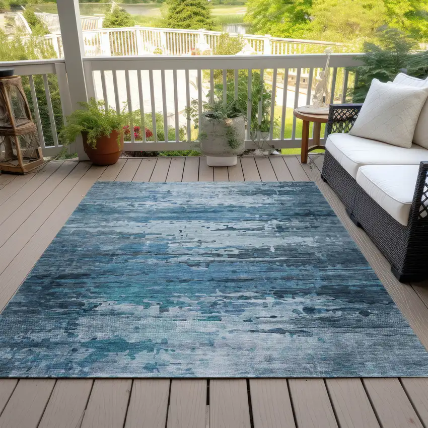 Blue And Ivory Abstract Washable Indoor Outdoor Area Rug Photo 7