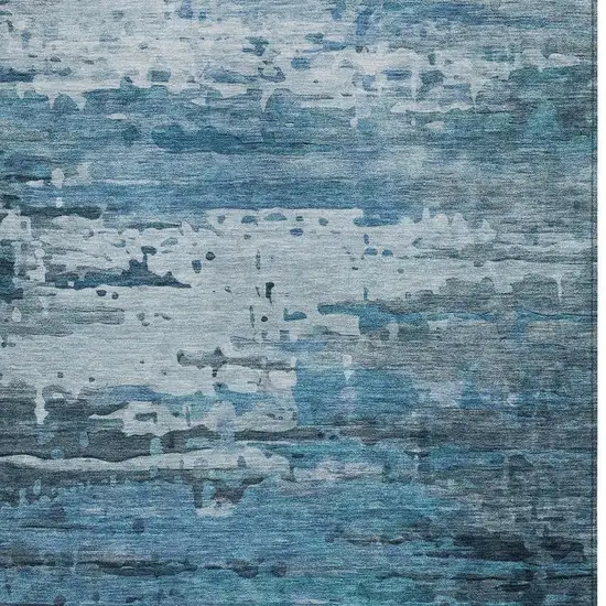 Blue And Ivory Abstract Washable Indoor Outdoor Area Rug Photo 3