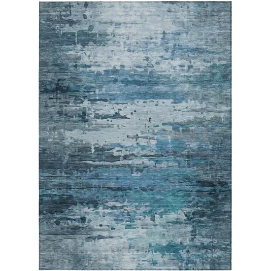 Blue And Ivory Abstract Washable Indoor Outdoor Area Rug Photo 1