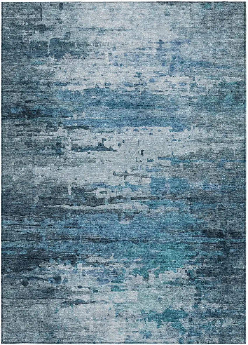 Blue And Ivory Abstract Washable Indoor Outdoor Area Rug Photo 1