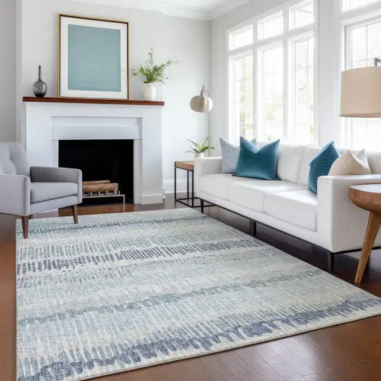 Blue And Ivory Abstract Washable Indoor Outdoor Area Rug Photo 6