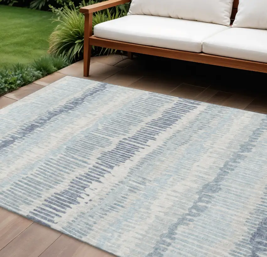 Blue And Ivory Abstract Washable Indoor Outdoor Area Rug Photo 1