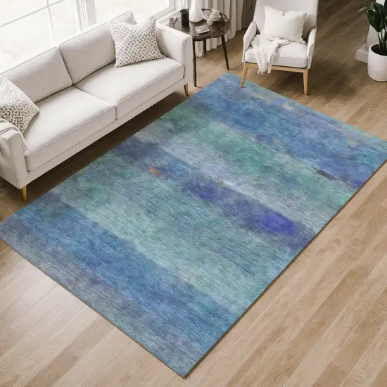 Blue And Ivory Abstract Washable Indoor Outdoor Area Rug Photo 7