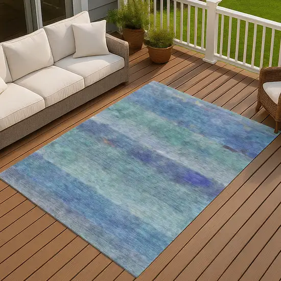 Blue And Ivory Abstract Washable Indoor Outdoor Area Rug Photo 6