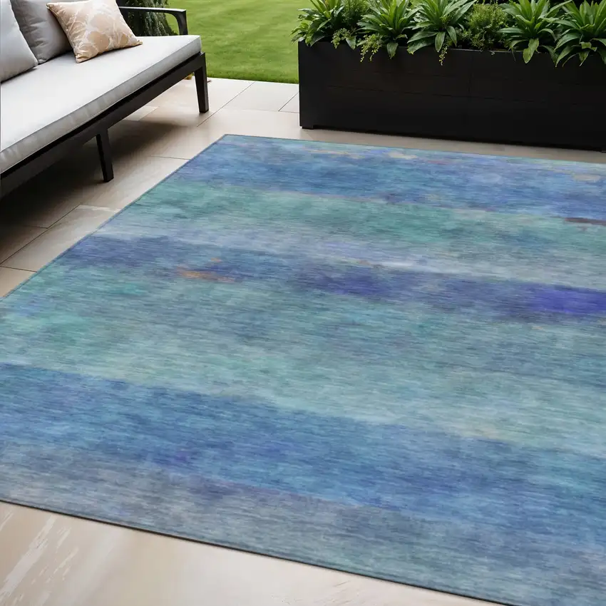 Blue And Ivory Abstract Washable Indoor Outdoor Area Rug Photo 1