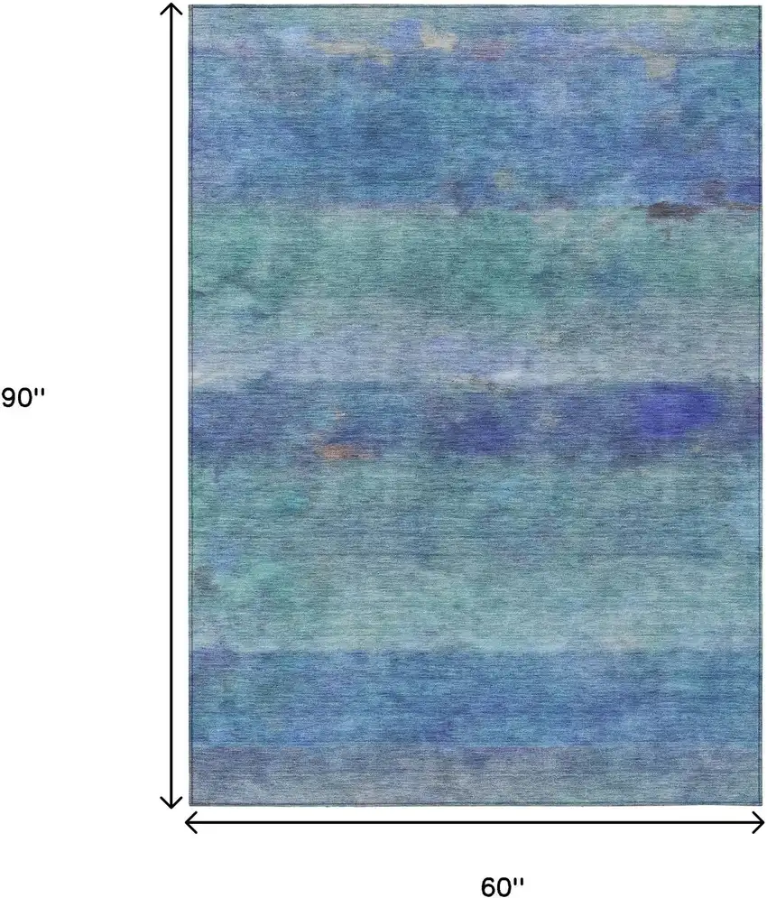 Blue And Ivory Abstract Washable Indoor Outdoor Area Rug Photo 3