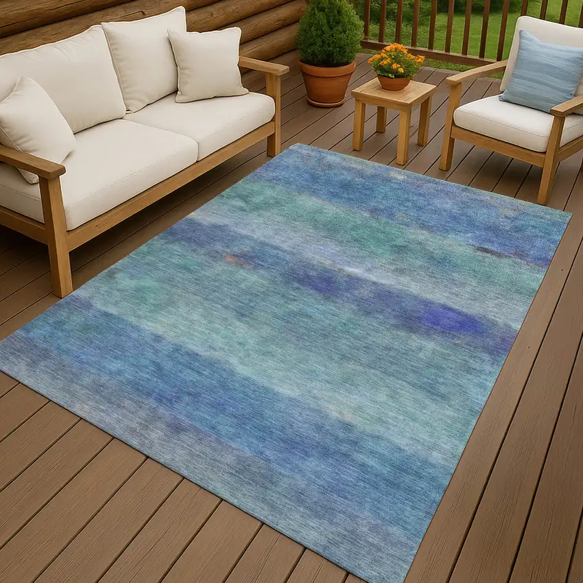 Blue And Ivory Abstract Washable Indoor Outdoor Area Rug Photo 9