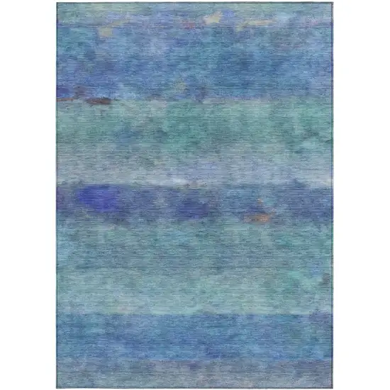 Blue And Ivory Abstract Washable Indoor Outdoor Area Rug Photo 4