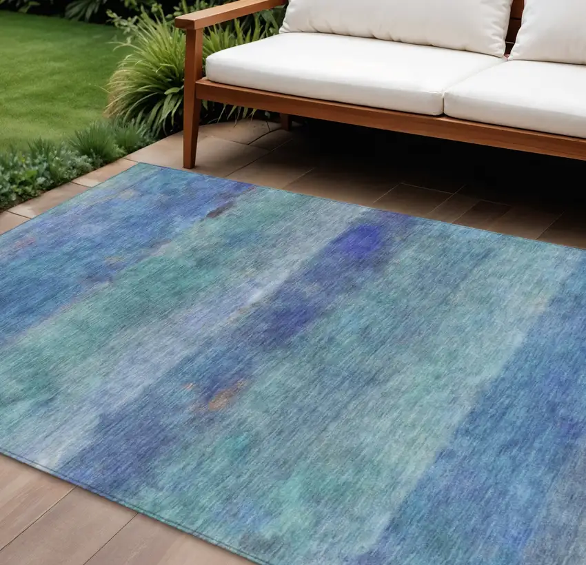 Blue And Ivory Abstract Washable Indoor Outdoor Area Rug Photo 1