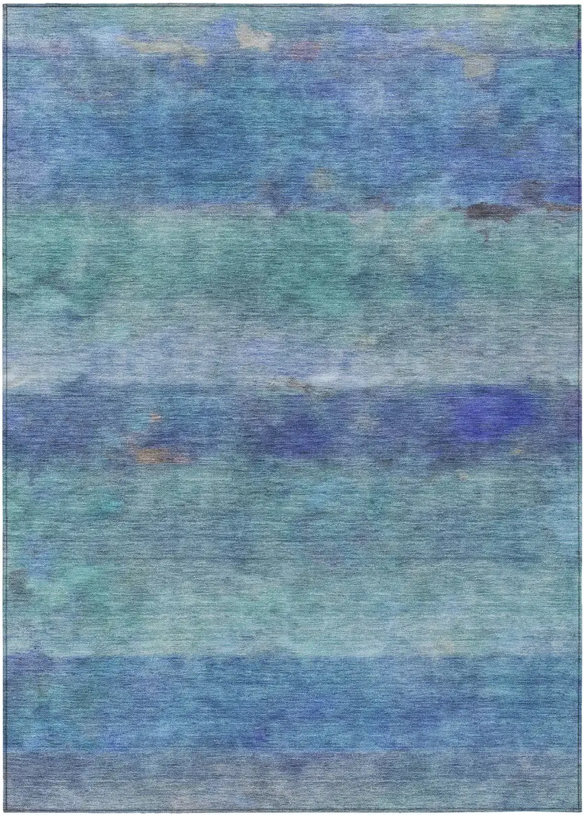 Blue And Ivory Abstract Washable Indoor Outdoor Area Rug Photo 2