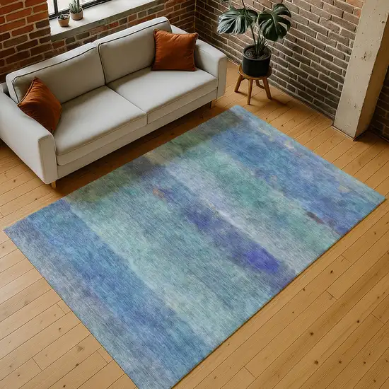 Blue And Ivory Abstract Washable Indoor Outdoor Area Rug Photo 9