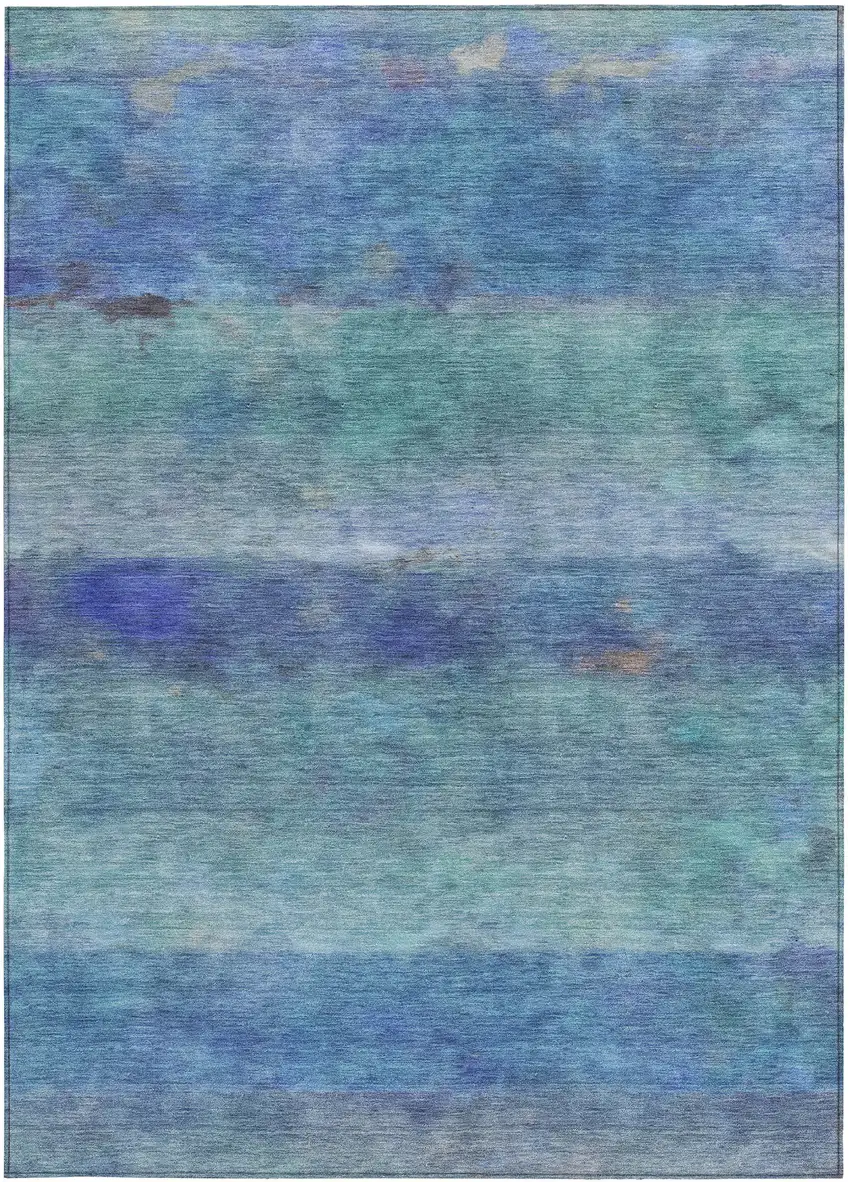 Blue And Ivory Abstract Washable Indoor Outdoor Area Rug Photo 4