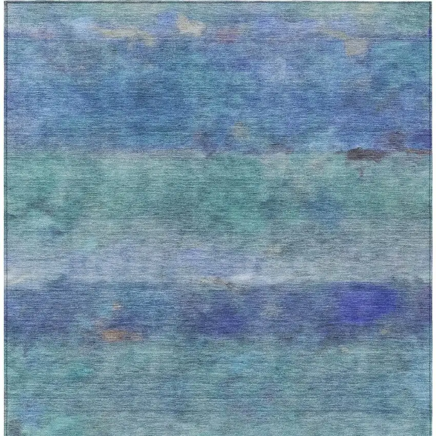 Blue And Ivory Abstract Washable Indoor Outdoor Area Rug Photo 7