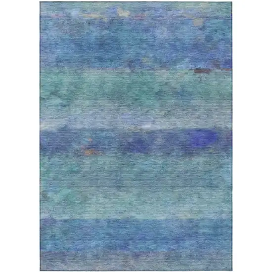 Blue And Ivory Abstract Washable Indoor Outdoor Area Rug Photo 2