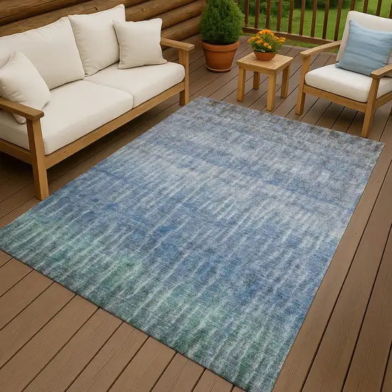 Blue And Ivory Abstract Washable Indoor Outdoor Area Rug Photo 9