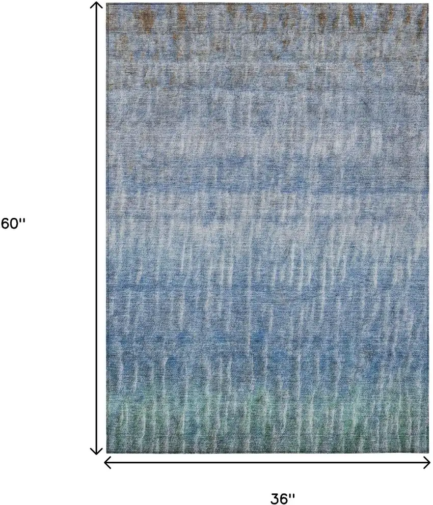 Blue And Ivory Abstract Washable Indoor Outdoor Area Rug Photo 3