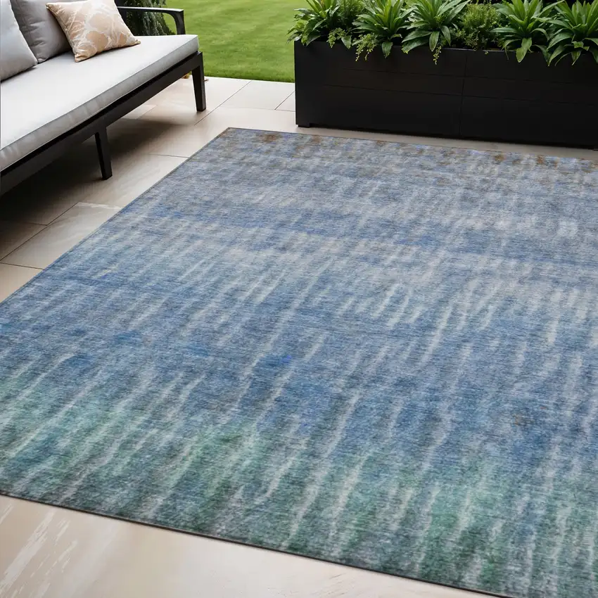 Blue And Ivory Abstract Washable Indoor Outdoor Area Rug Photo 1