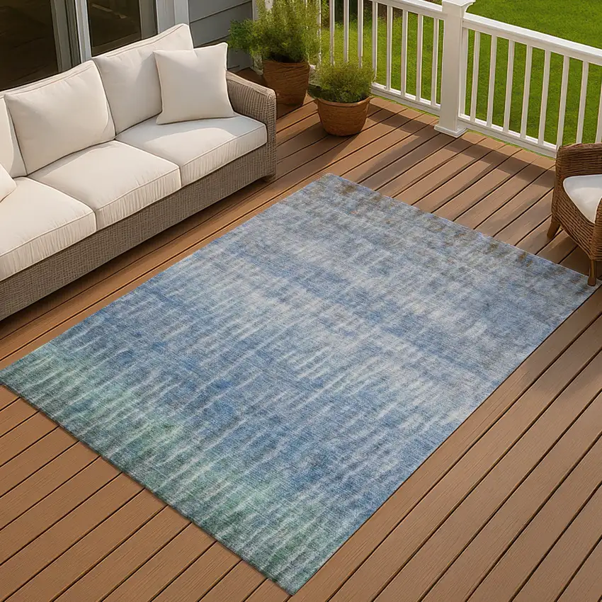 Blue And Ivory Abstract Washable Indoor Outdoor Area Rug Photo 7