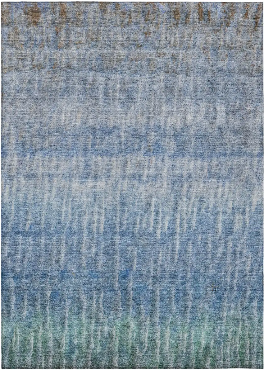 Blue And Ivory Abstract Washable Indoor Outdoor Area Rug Photo 2