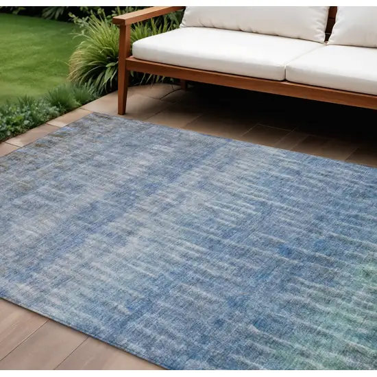 Blue And Ivory Abstract Washable Indoor Outdoor Area Rug Photo 1